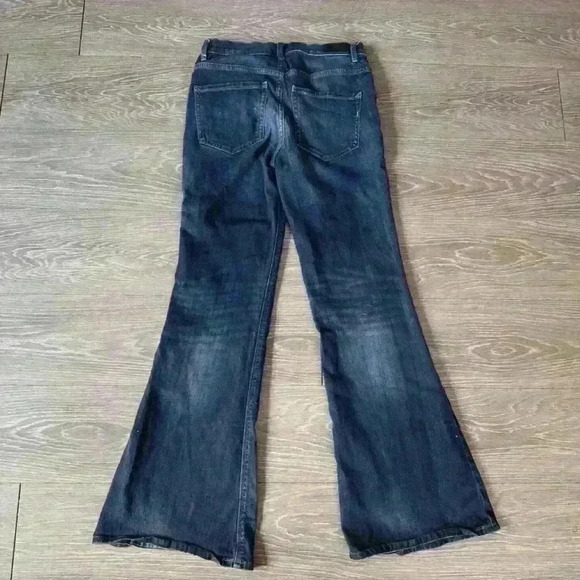 Express High Rise Bell Flare Jeans Size 4R Blue Dark Wash Denim #90094 - Picture 7 of 9